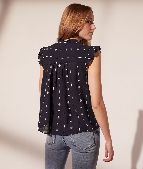 Blouse manches courtes à motifs brodés Blouse manches courtes à motifs brodés