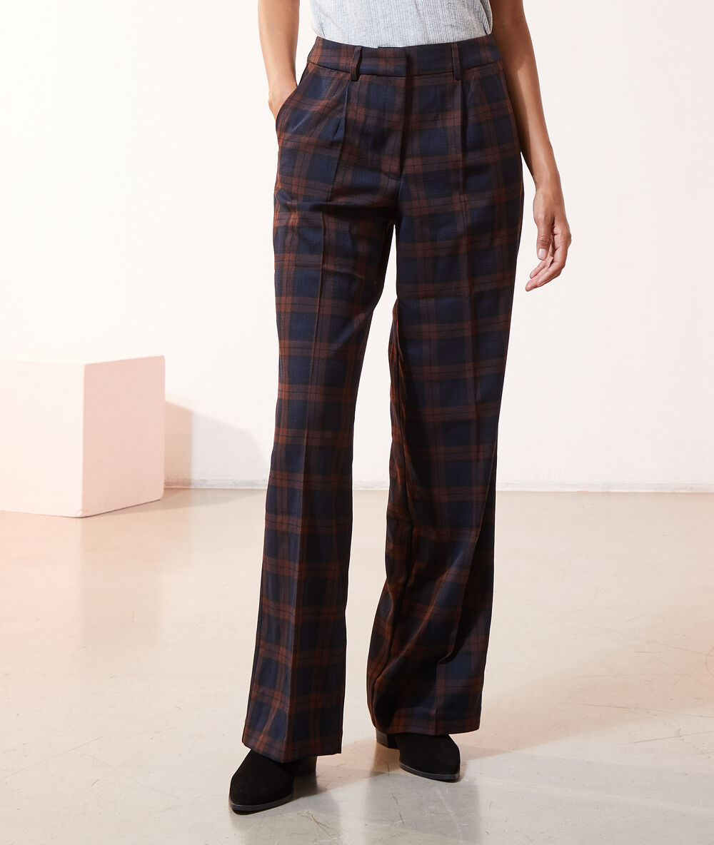 Pantalon carreaux à pinces bordeaux.