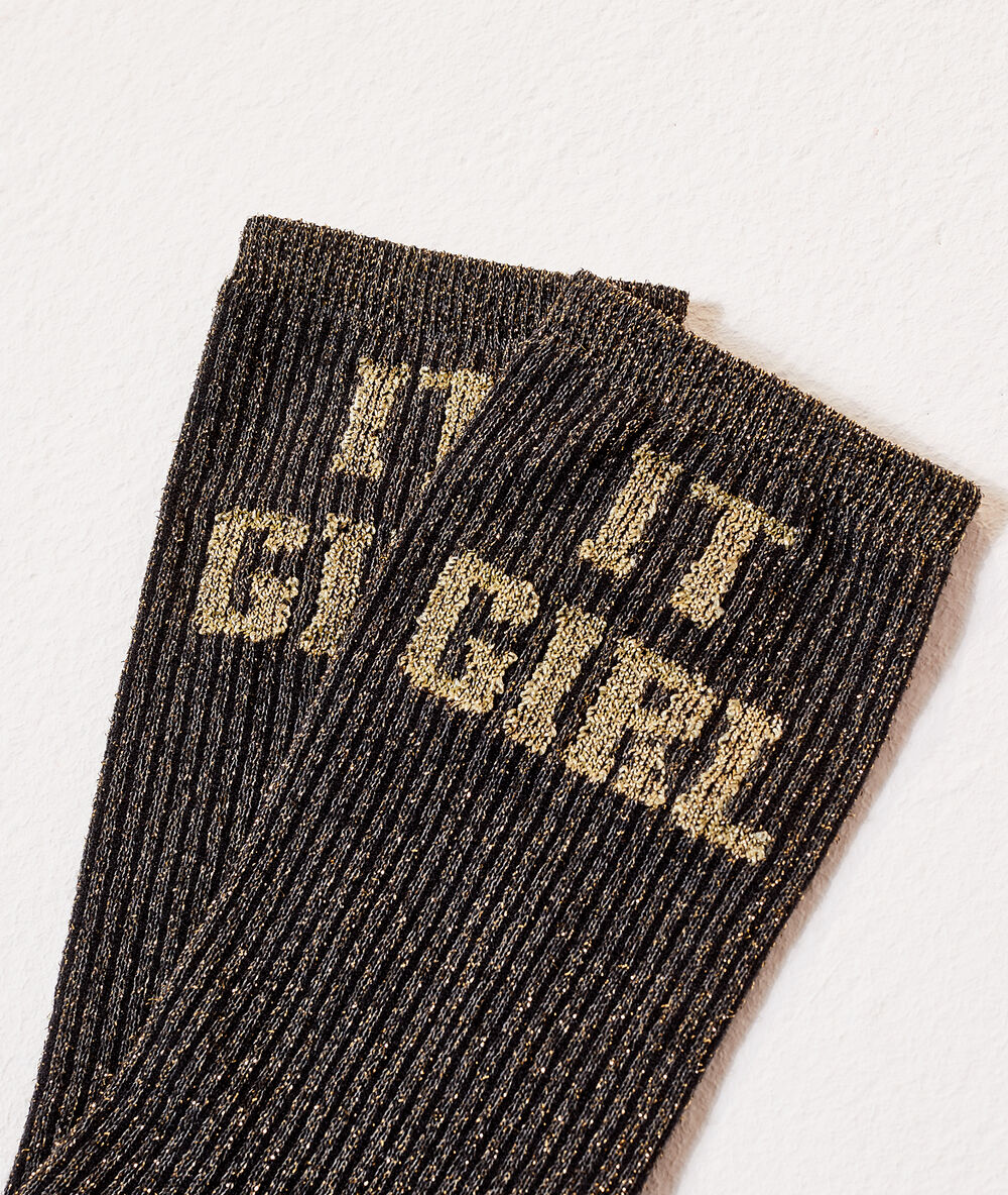 Chaussettes "it girl" à fils métallisés or.