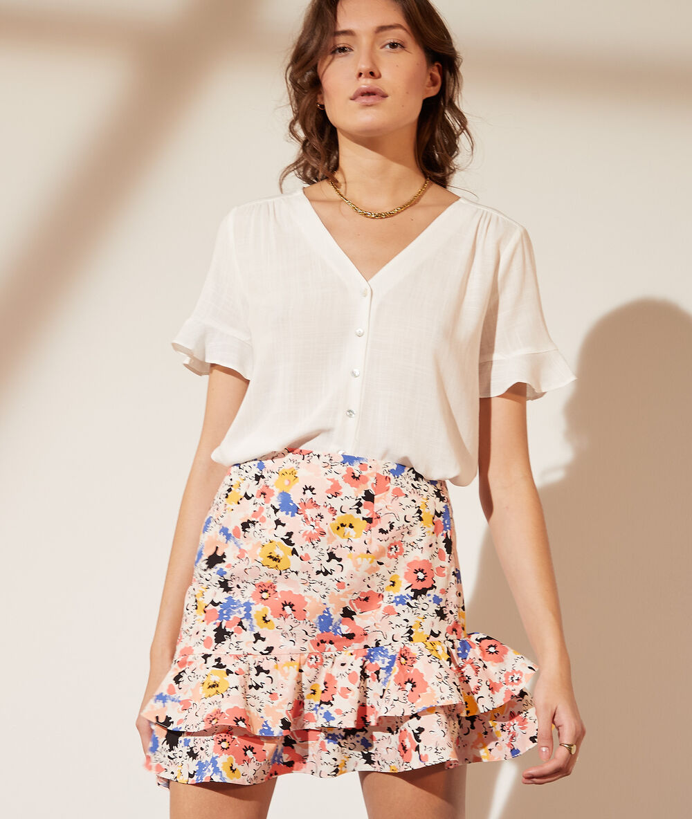 Chemise manches courtes à nouer ecru.