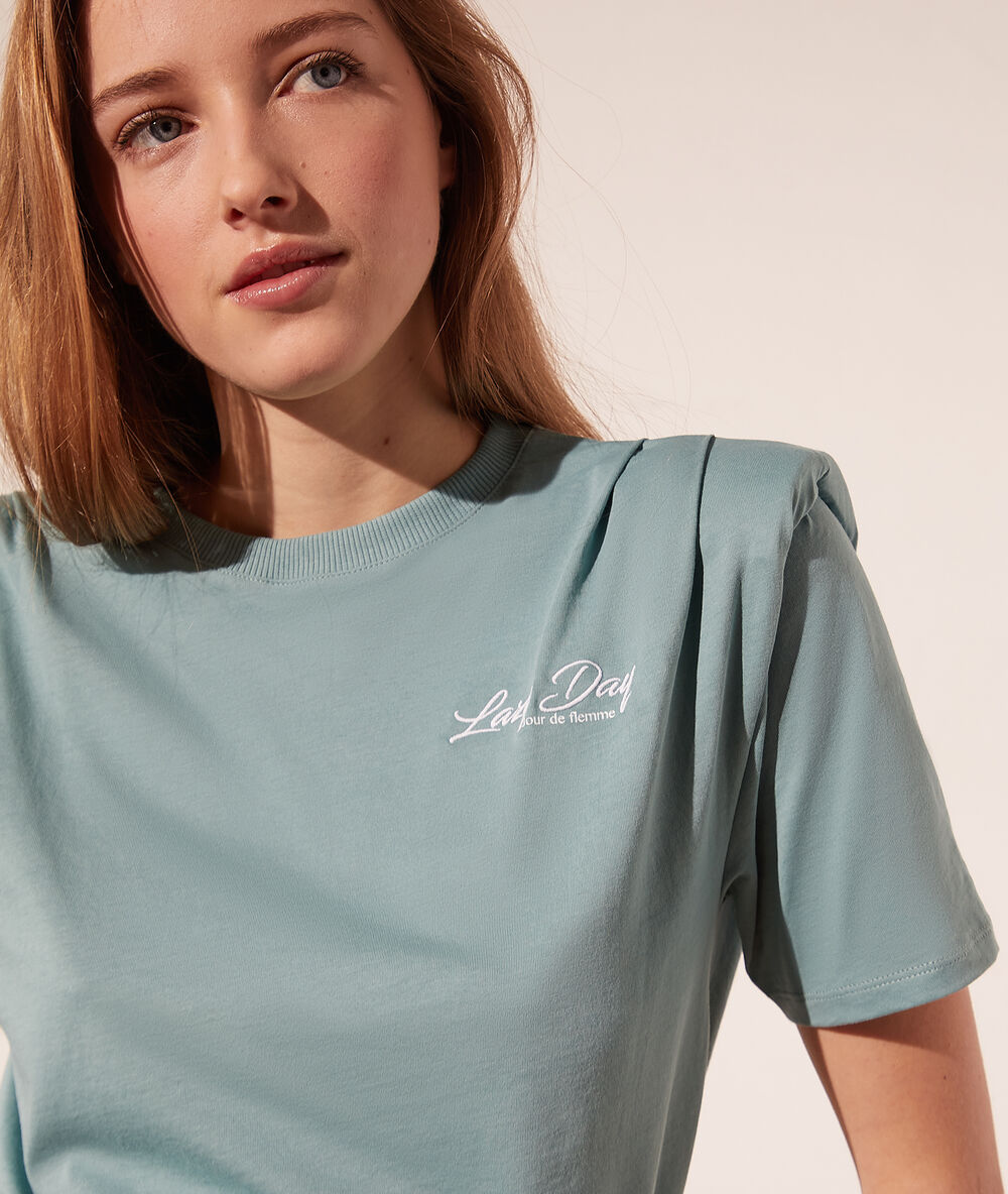 T-shirt à épaulettes "lazy day" celadon.