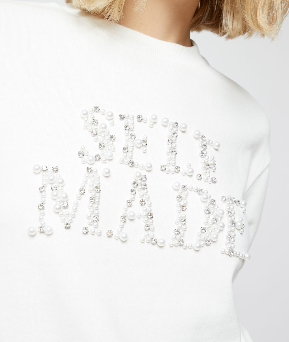 Sweat shirt "selfmade" ecru.