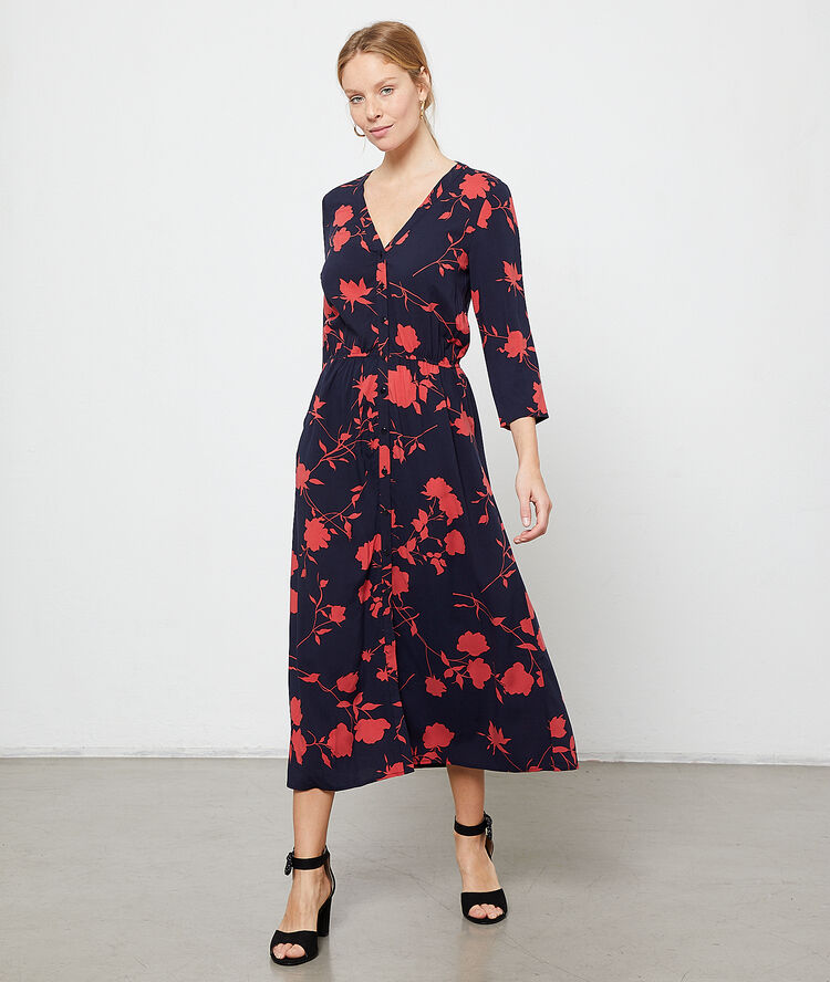 Robe longue imprimé fleuri marine.