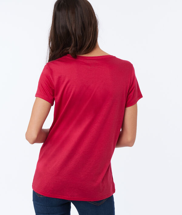 T-shirt uni col v fushia.