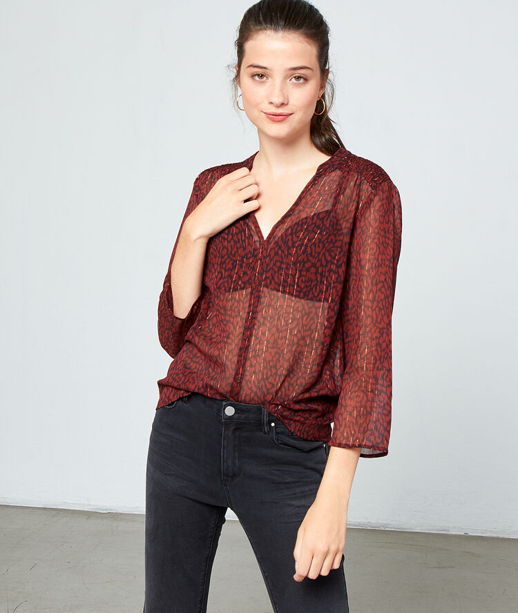 Blouse effet transparent rouille.