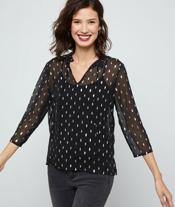 Blouse doublée à motifs plumes Blouse doublée à motifs plumes