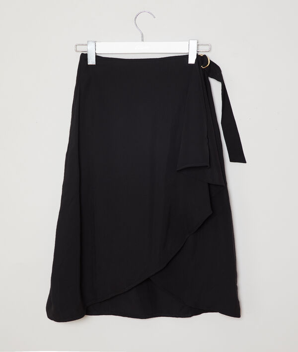 Jupe midi portefeuille noir.