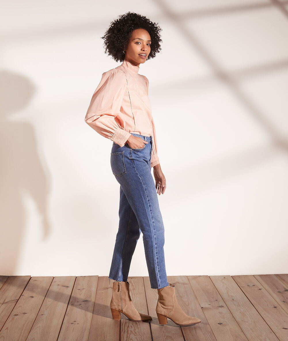 Blouse manches ballon peche.