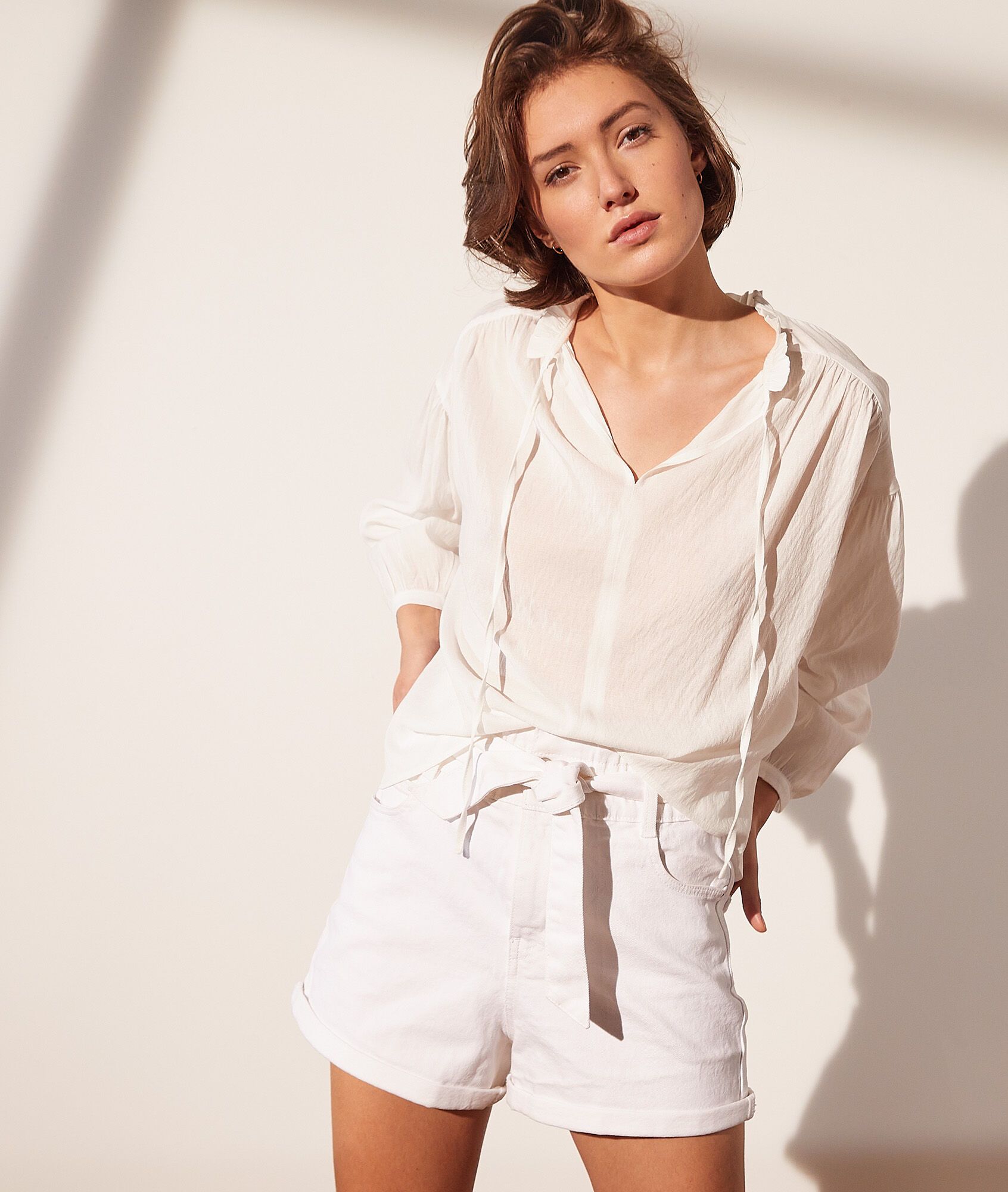 Blouse col v à nouer - Summer - 34 - Ecru - Femme - Etam