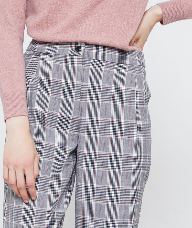 Pantalon carotte à imprimé tartan noir.