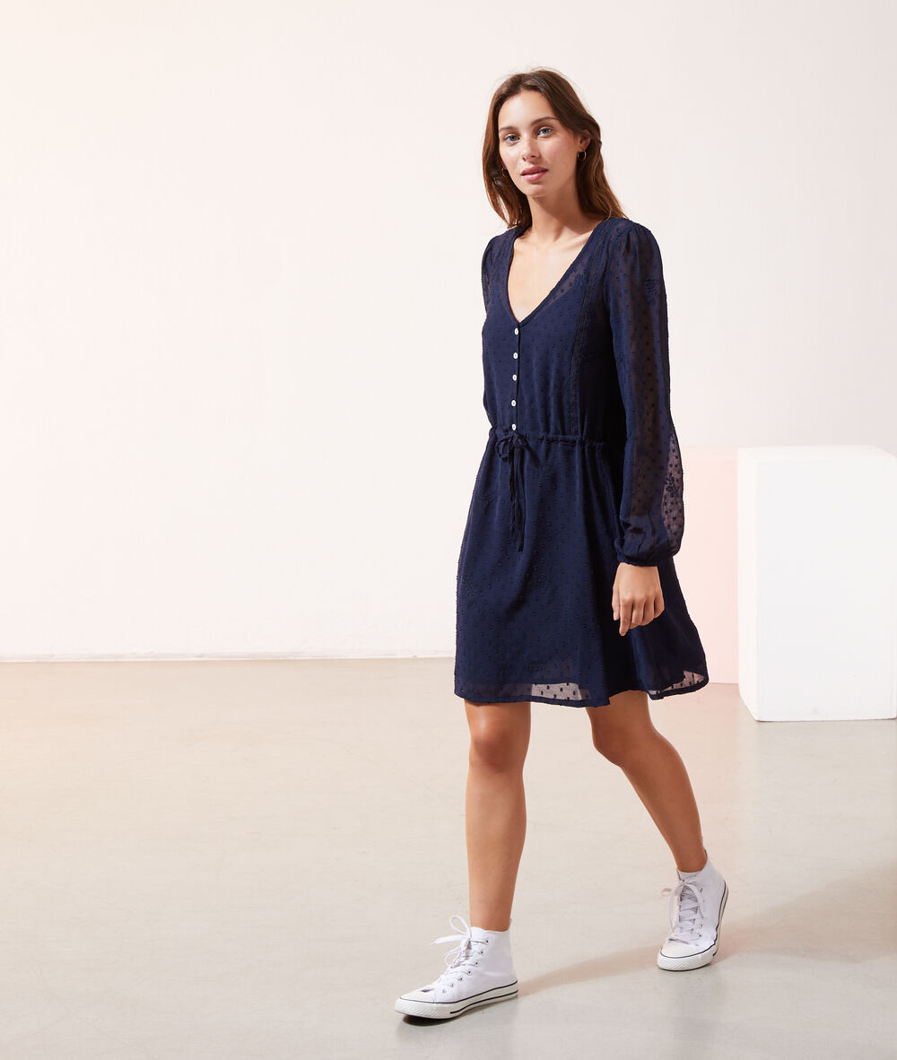 Robe en plumetis à nouer marine.