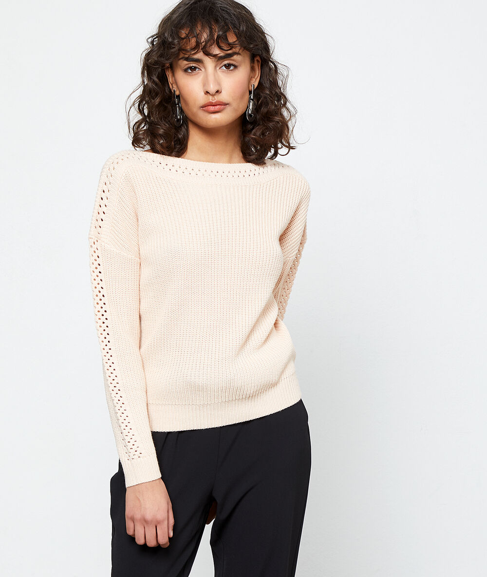 Pull à manches ajourées blush.