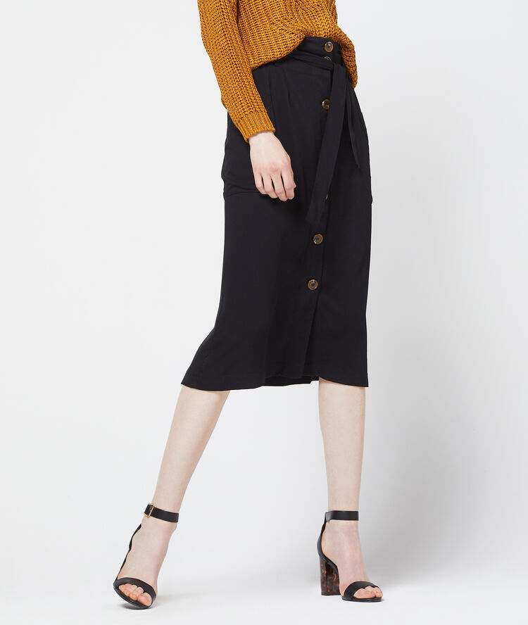 Jupe midi boutonnée noir.
