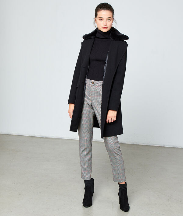 Manteau masculin col fausse fourrure noir.