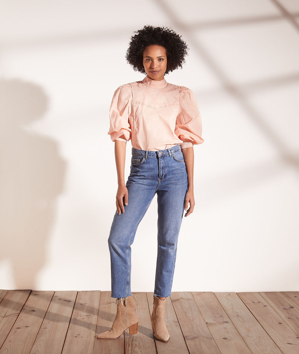 Blouse manches ballon peche.