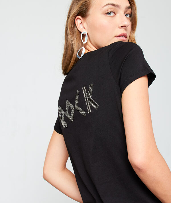 T-shirt "rock" &agrave; strass noir.