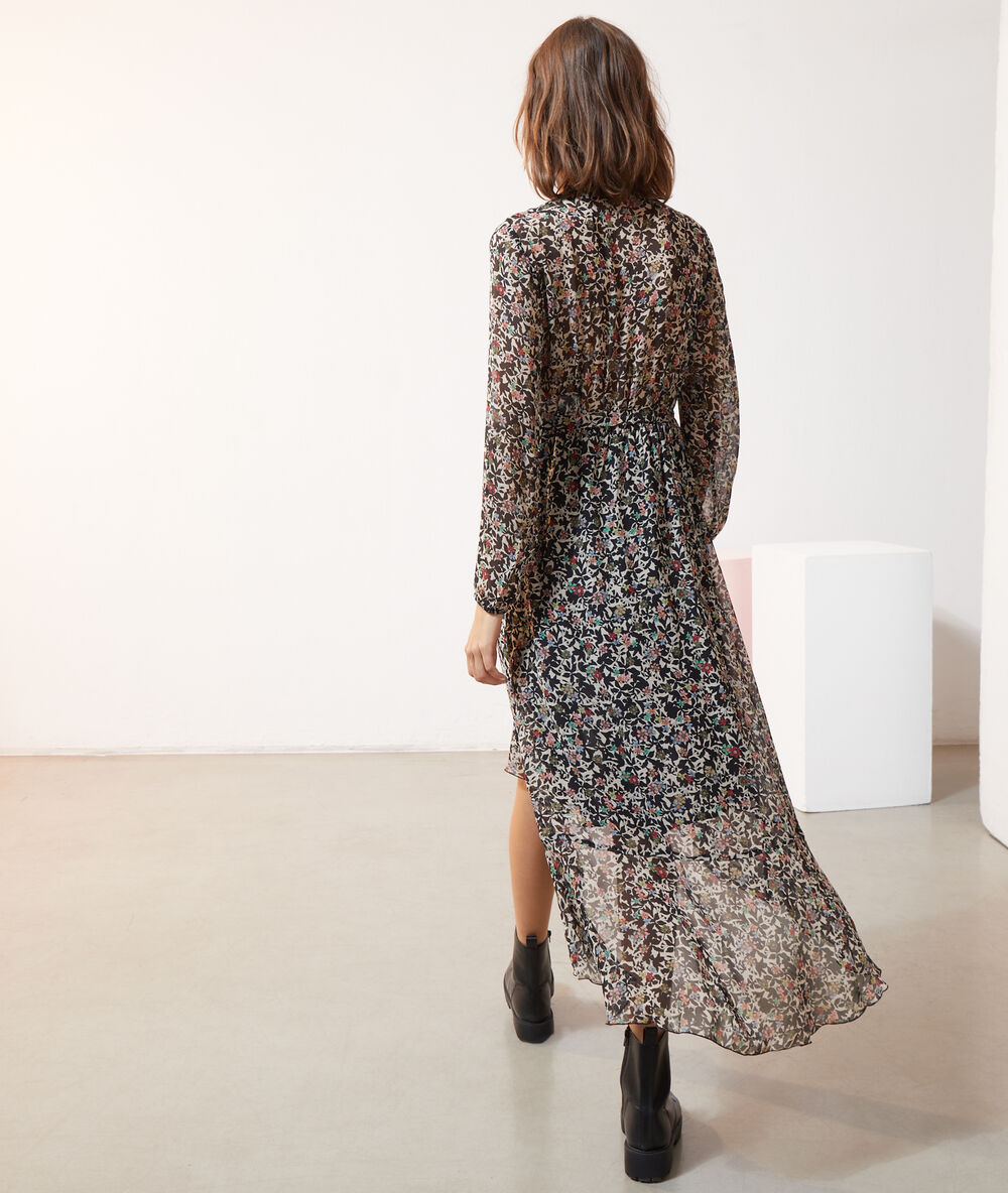 Robe longue imprimé fleuri noir.
