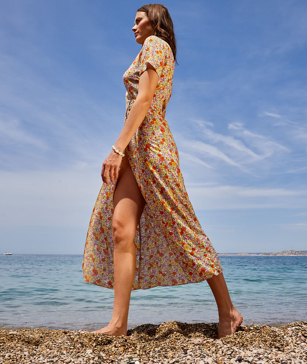 Robe longue portefeuille ecru.