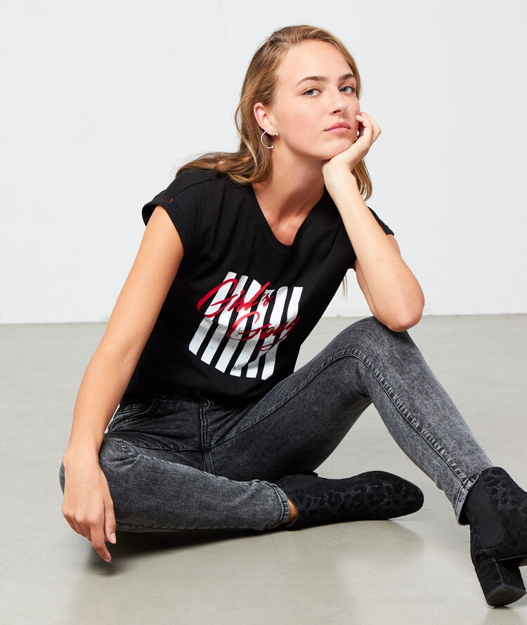 T-shirt "girl's gang" en coton bio noir.