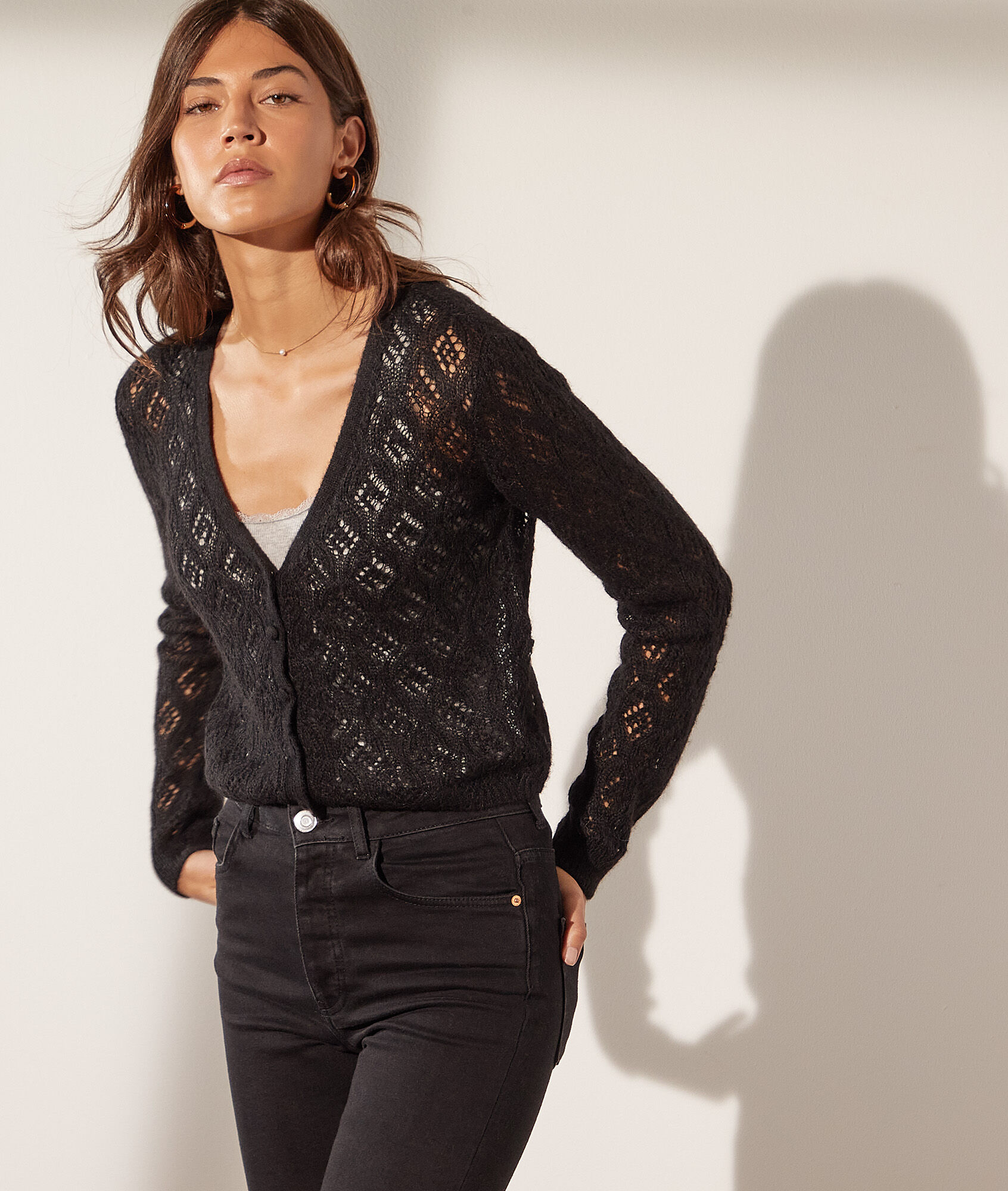 Gilet en maille ajourée - Marnie - XS - Noir - Femme - Etam