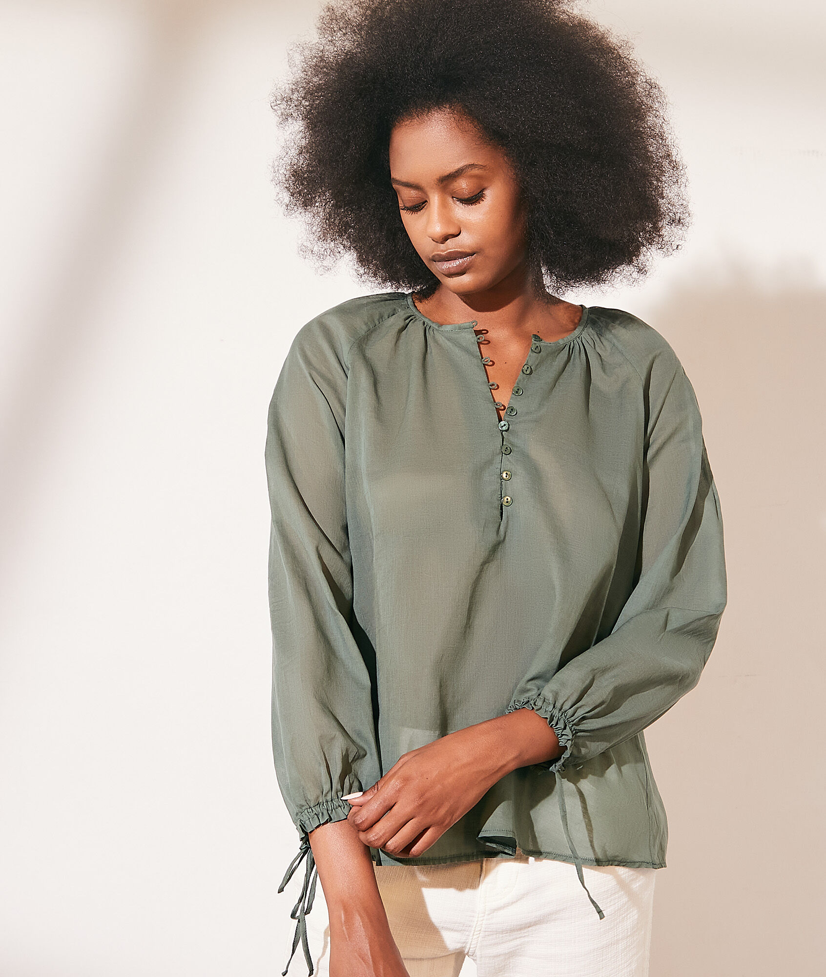 Blouse transparente en coton - Ariella - S - Vert - Femme - Etam