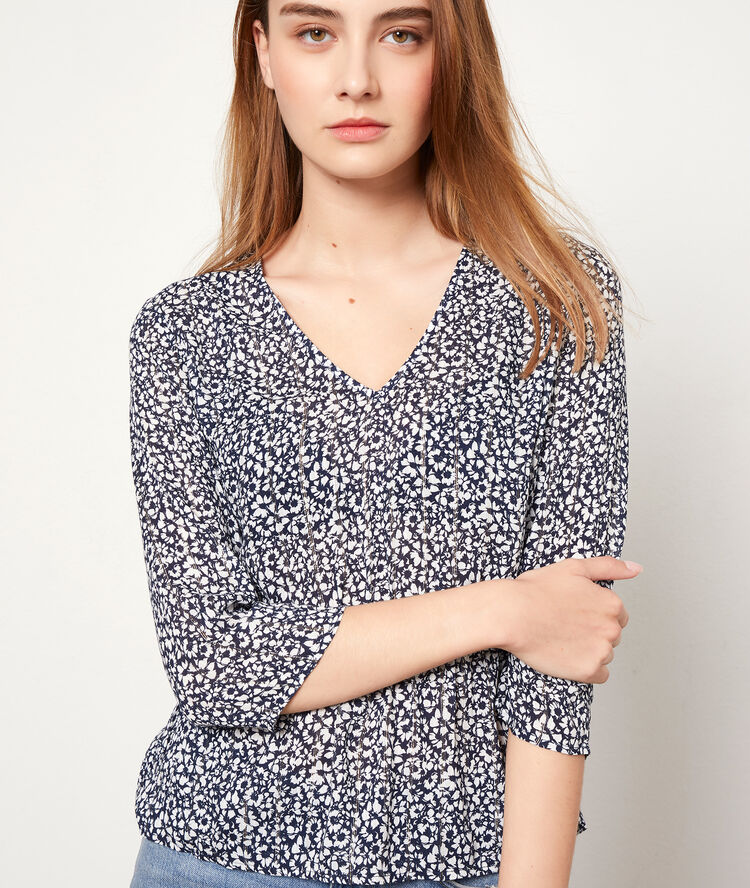 Blouse imprimé fleuri marine.