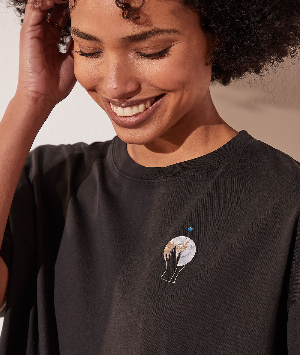 T-shirt imprimé astral "lune" noir.