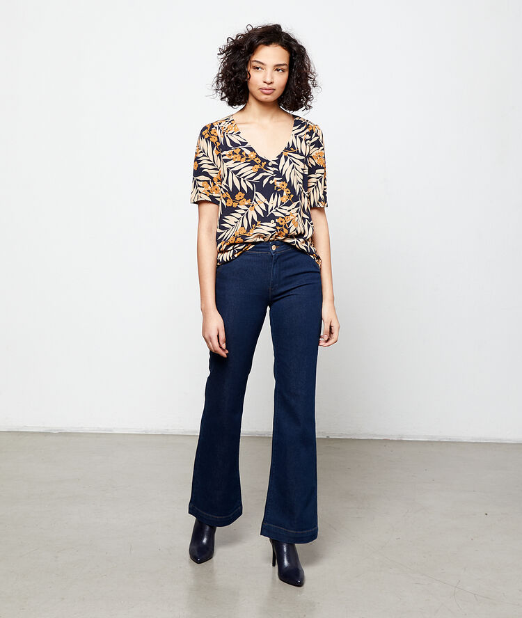 Blouse imprimé feuillage marine.