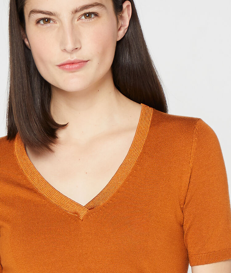 Pull manches courtes en maille fine savane.