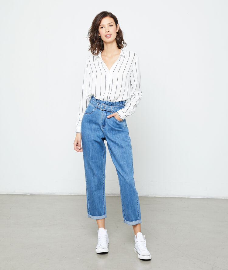 Jean paperbag en coton stone.