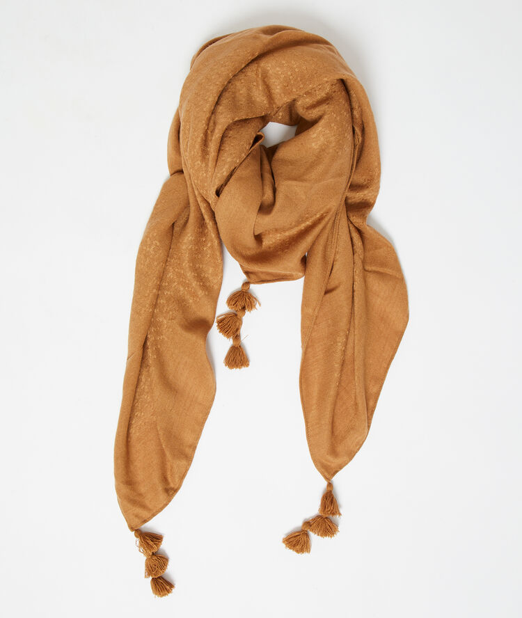 Foulard à pompons camel.