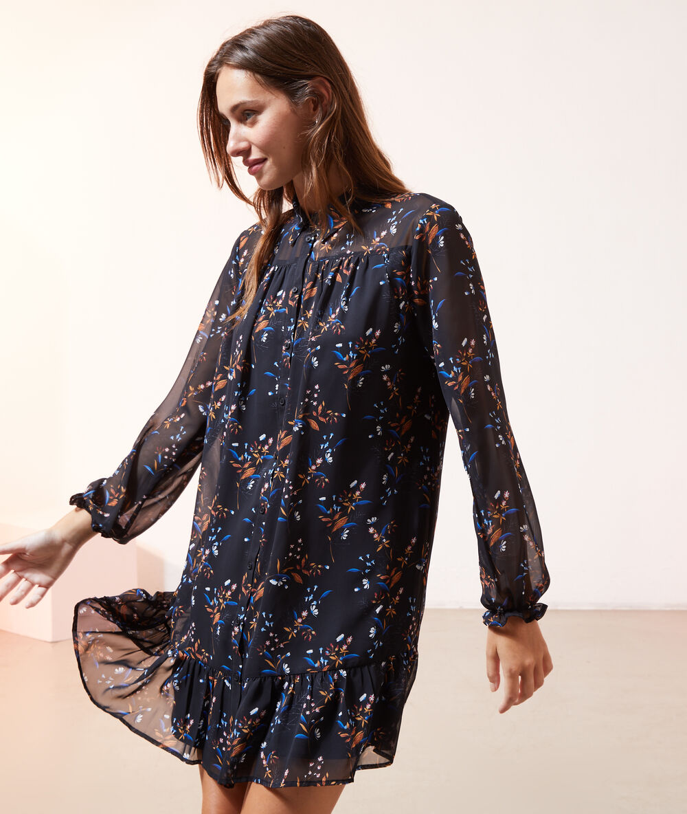 Robe fluide imprimé fleuri noir.