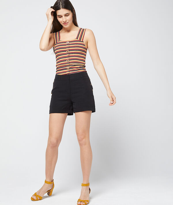 Short à boutons en tencel® noir.