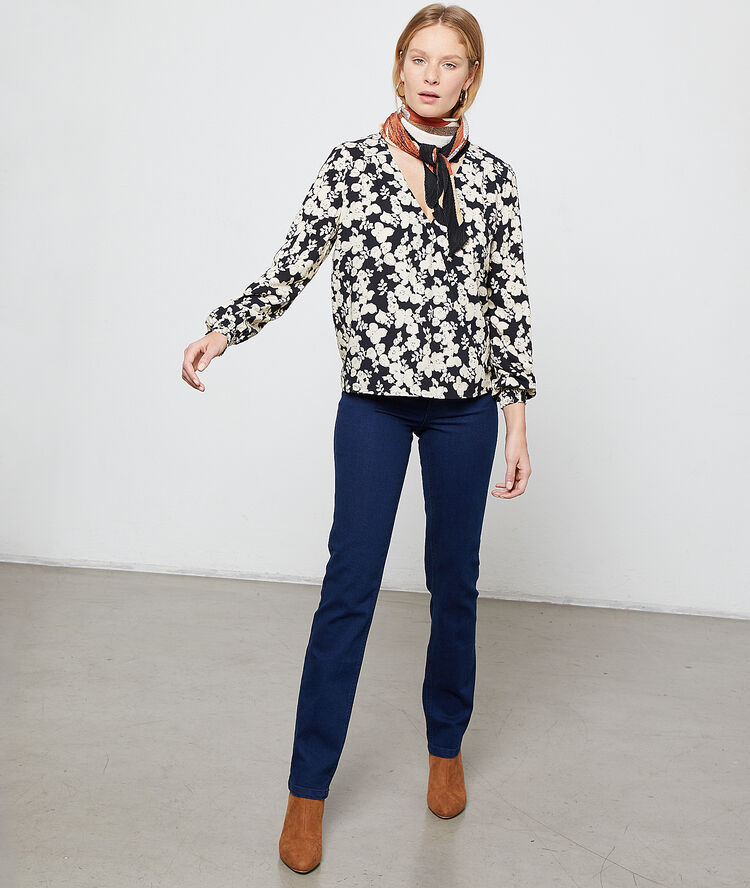 Blouse imprimé fleuri noir.