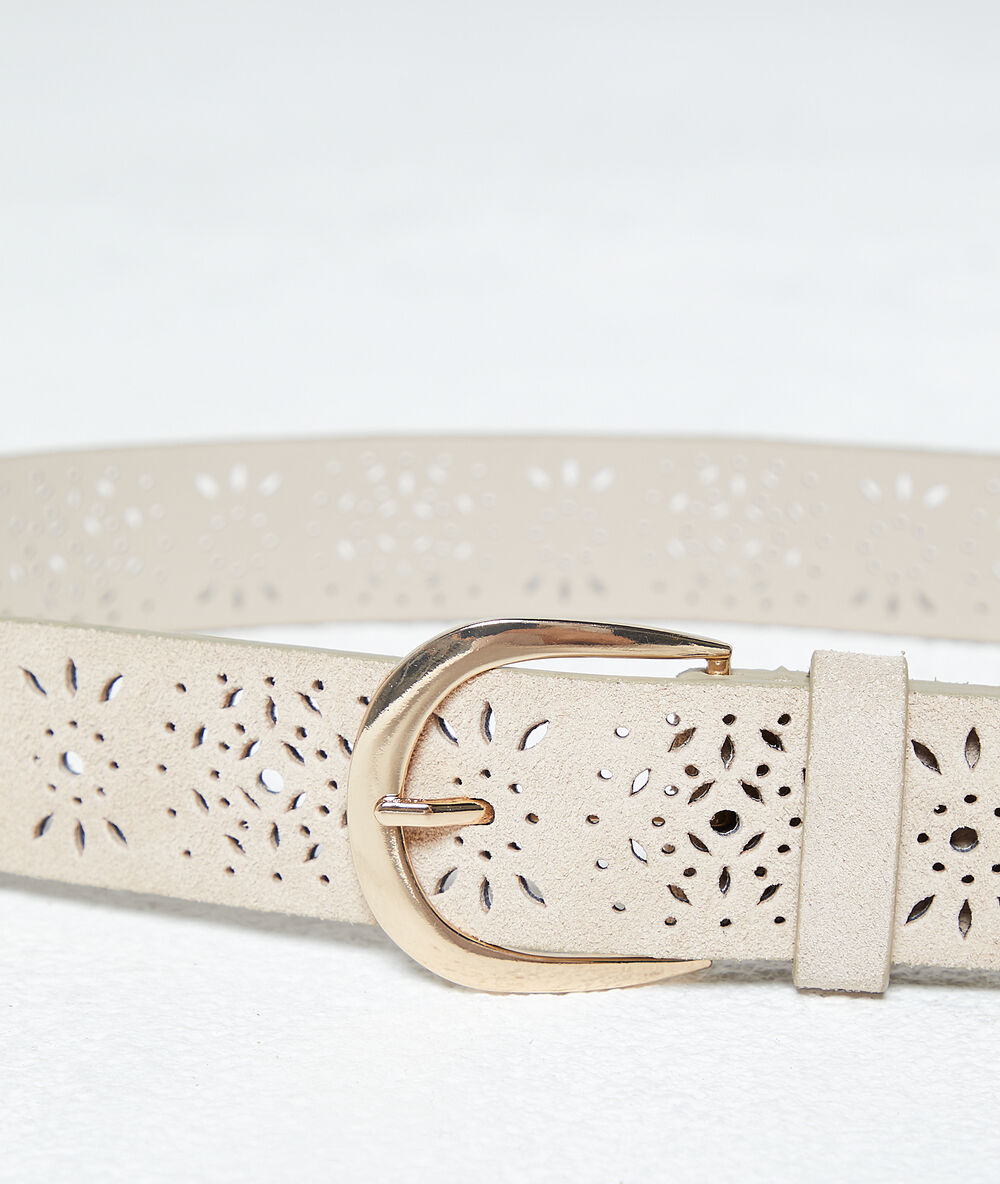 Ceinture perforée en croûte de cuir blush.