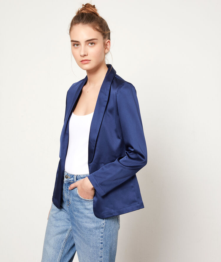 Veste de tailleur satinée marine.