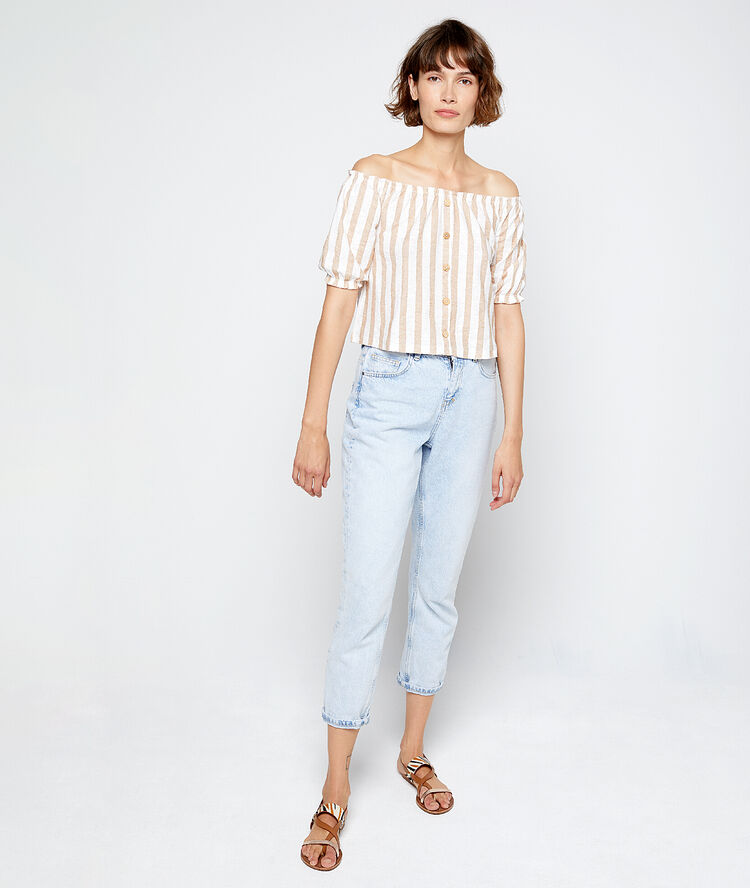 Top bustier boutonné en coton ecru.