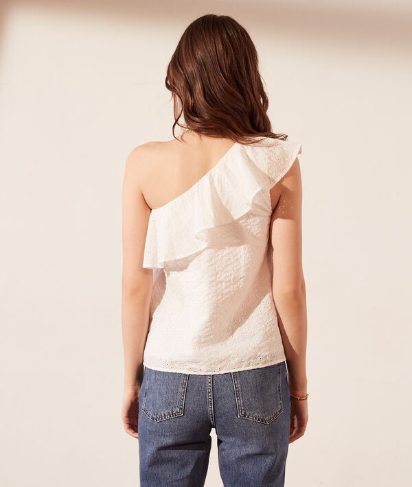 Top asymétrique à volants broderie anglaise Top asymétrique à volants broderie anglaise