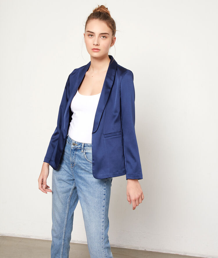 Veste de tailleur satinée marine.