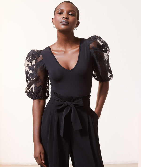 Body manches ballon en dentelle - ELEGANT - XL - Noir ...