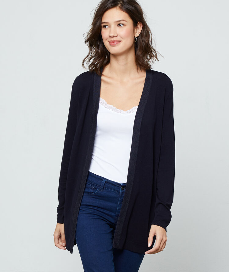 Gilet long en maille fine marine.
