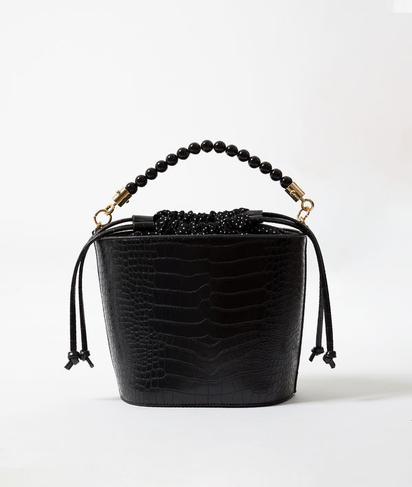 Sac seau effet croco et perles Sac seau effet croco et perles