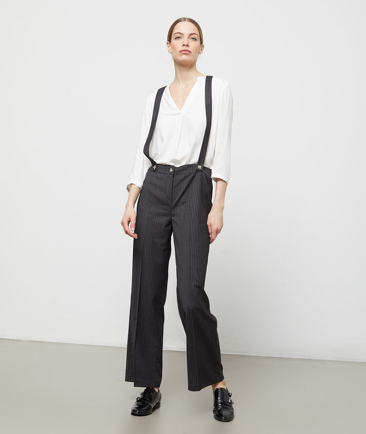 Pantalon large à bretelles taupe.