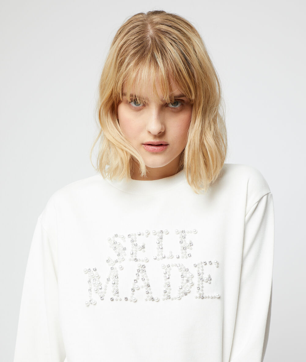 Sweat shirt "selfmade" ecru.