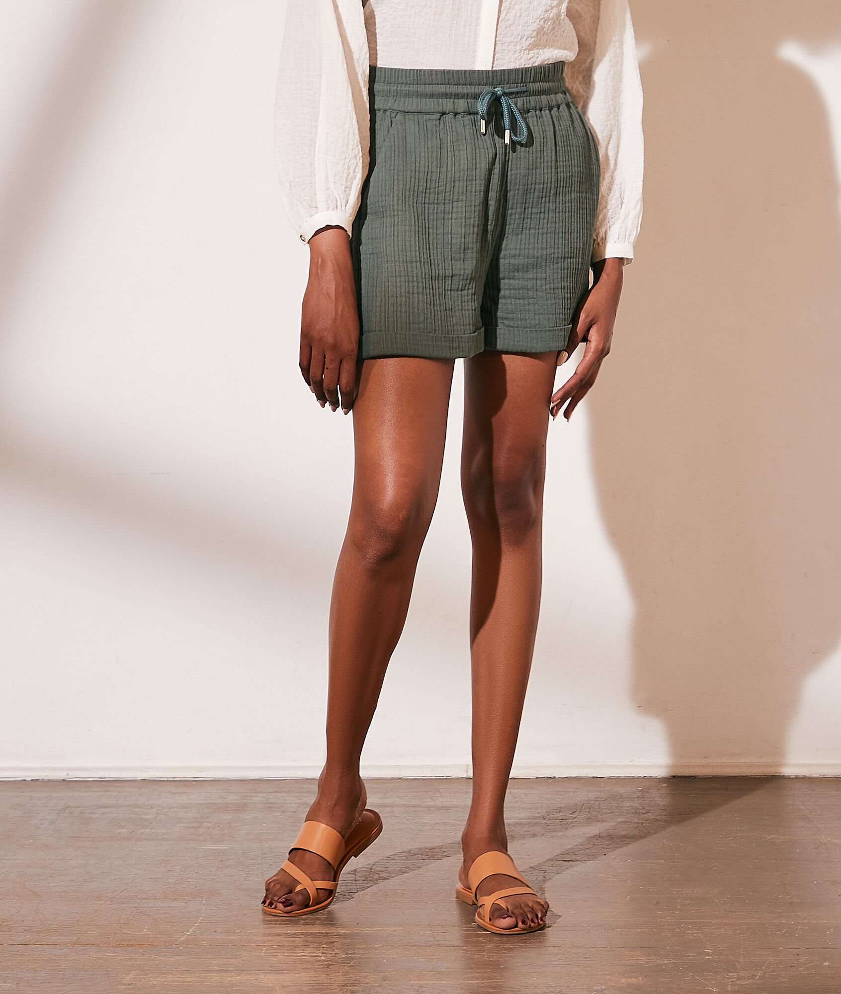 Short en gaze de coton - Martine - S - Vert - Femme - Etam