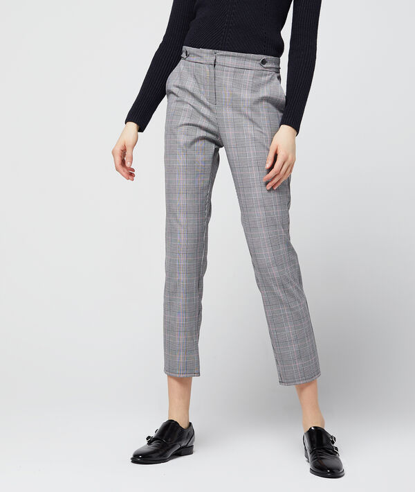 Pantalon cigarette à motifs prince de galles noir.