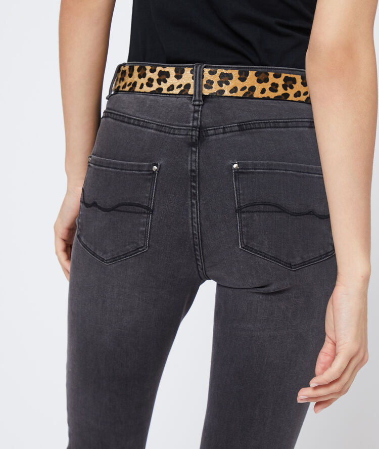 Jean slim à ceinture léopard noir.