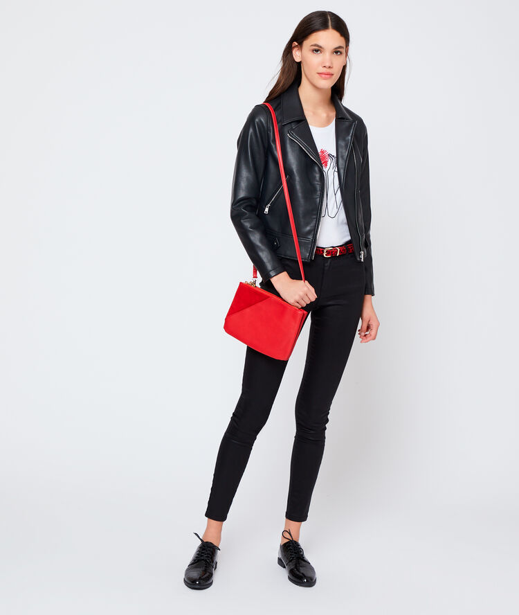Sac pochette bi-matière carmin.