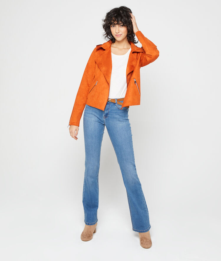 Veste de biker effet daim tangerine.