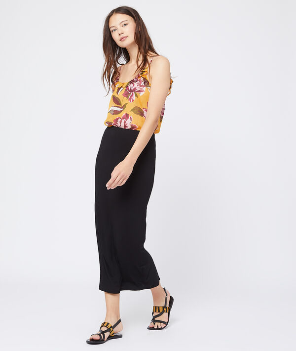 Jupe crayon midi noir.